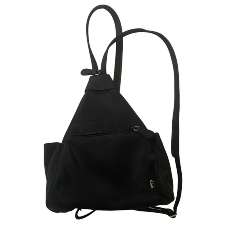 ETIENNE AIGNER small backpack bag purse all black silver logo zipper straps